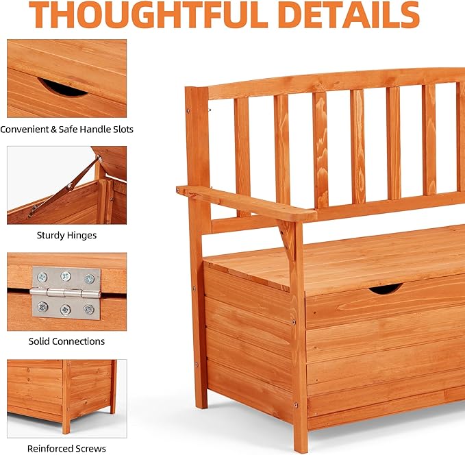 AVAWING Outdoor Storage Bench, Wooden Garden Bench Weatherproof, Patio Benches for Outside, 2-Seat Front Porch Bench, Park Bench for Deck, Lawn, Backyard(Natural)-Ruum Studio Home