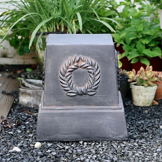 VISIBLE Classic Garden Urn Planter with Pedestal, Black Antique Finish, Cement Fiber Material, Decorative Leaf Pattern, 22 Inch Height, Indoor Outdoor Use, Delivered from Local Warehouse (Black)-Ruum Studio Home