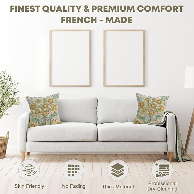 Charlotte Home Furnishings Decorative Tapestry Pillow Cover 19x19 in, Orange Tree Couch Throw Pillow Cover, French Country Square Cushion Cases for Living Room Home Decor, Soft Cotton Jacquard Woven-Ruum Studio Home