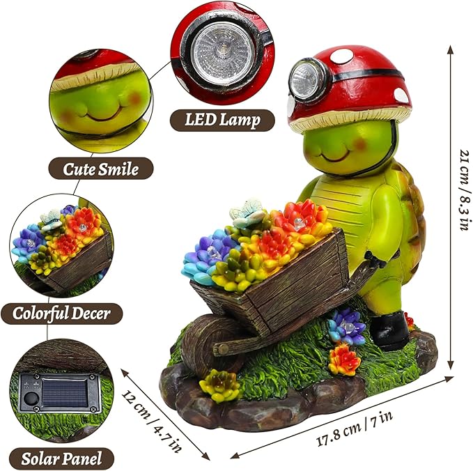 SunGlee Solar Light Turtle Outdoor Garden, Turtle Solar Light for Outdoors Yard Patio Decor 4 LED Sun Powered Outsides Turtles Decor Light Up Garden Statue Gardening Gift for Women Mother Decoration-Ruum Studio Home