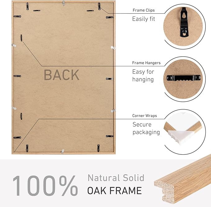 24x36 Poster Frame Set of 2 Natural Solid Oak Photo Frames with 20x30 Removable Mat Wall Hanging Large Handcrafted Frame with HD Plexiglass Wall and Tabletop Display Large Picture Frame-Ruum Studio Home