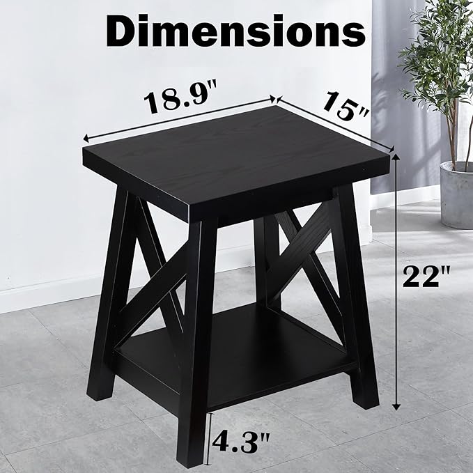Black End Table, 2-Tier End Tables Living Room, Wood Side Table, Modern Side Table-Ruum Studio Home