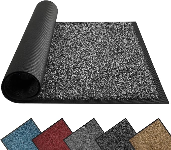 Mibao Front Door Mat, Dirt Trapper Welcome Mat for Outdoor Indoor, Non-Slip Waterproof Doormat, Durable Machine Washable Low Profile Entry Rug for Back Door Outside Patio Porch, 30" x 18", Grey-Ruum Studio Home