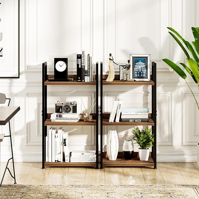 NUMENN Narrow Bookshelf, 3 Tier Bookshelves, Home Office Bookcase Shelf Storage Organizer, Free Standing Storage Shelving Unit for Bedroom, Living Room and Home Office, Vintage-Ruum Studio Home