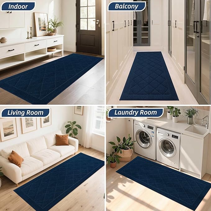BEQHAUSE Dirt Trapper Door Mat 24" x 60", Doormat Non-Slip Entryway Rugs Washable, Dog Door Mat Stain Resistant and Absorbent Welcome Floor Mat for Front Back Door, Muddy Wet Shoes & Paws, Navy Blue-Ruum Studio Home