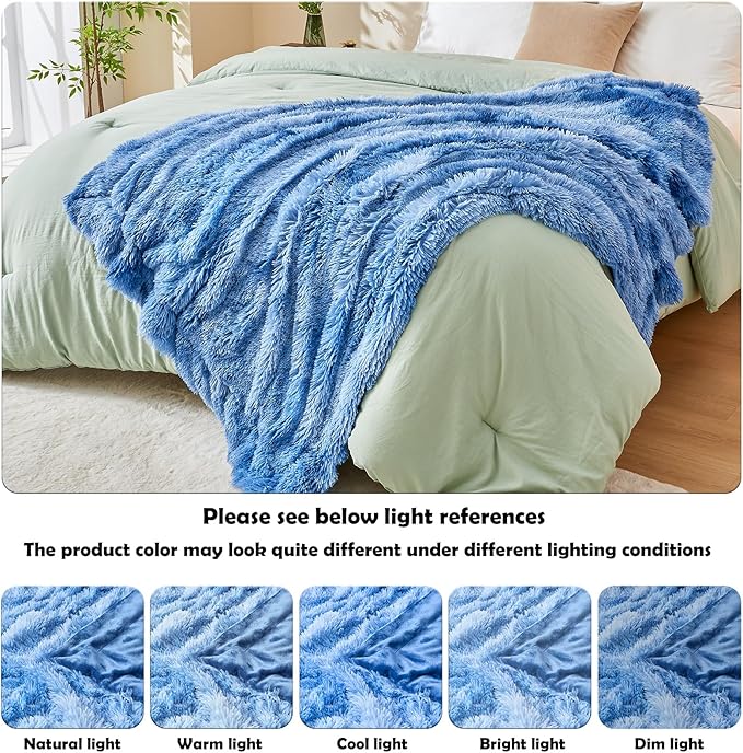 GONAAP Fuzzy Faux Fur Throw Blanket Twin Size Indigo Super Soft Cozy Plush Fuzzy Shaggy Blanket for Couch Sofa Bed (Indigo, Twin(60"x80"))-Ruum Studio Home