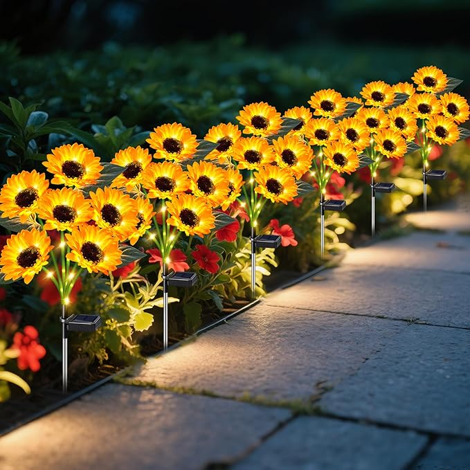 Sunflower Solar Lights Outdoor Decor, 6 Pack Solar Garden Decor 36 Waterproof Solar Sunflower Outdoor Lights for Garden Patio,Flower Bed, Pathway, Gift for Women, Mom, Grandma (6 Pack)-Ruum Studio Home