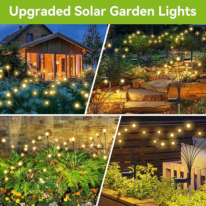 Solar Garden Lights Outdoor Waterproof, 2 Pack 16 LED Swaying Light Firefly Light Outdoor Decor Lights for Garden Gifts for Pathway Party Christmas Decoration, Warm White-Ruum Studio Home