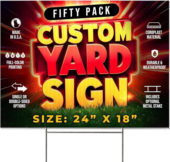 50 Pack 24"x18" Custom Yard Signs with Stakes, Personalized Yard Signs for Outdoors, Customized Full Color Print Corrugated Signs for Business-Ruum Studio Home