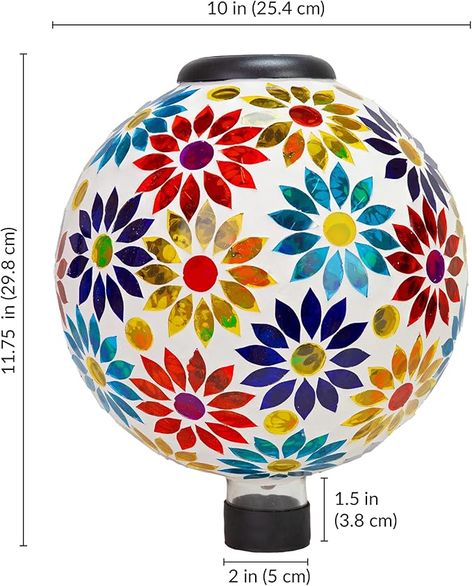 Sunnydaze 10 inch Solar Gazing Ball for Garden - Glass Outdoor Gazing Globe - Midsummer Dahlias - Set of 2-Ruum Studio Home