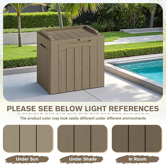 JUMMICO 31 Gallon Resin Deck Box Waterproof Indoor Outdoor Storage Boxes for Patio Furniture Cushions and Garden Tools (Light Brown, 31gallon-2 Packs)-Ruum Studio Home