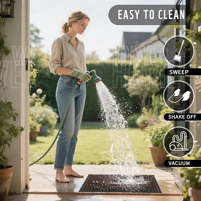 Yimobra Welcome Mat Outdoor Indoor, All-Season Waterproof Front Door Mat Outside Entrance, All-Weather Heavy Duty Non-Slip Doormat, Low Profile Porch Patio Entrance Mats, 47x32, Brown-Ruum Studio Home