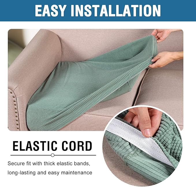 H.VERSAILTEX Super Stretch Individual Seat Cushion Covers Sofa Covers Couch Sets Slipcover Thick Jacquard Textured Twill Fabric (2 Piece Large Sofa Cushion Covers, Sage)-Ruum Studio Home