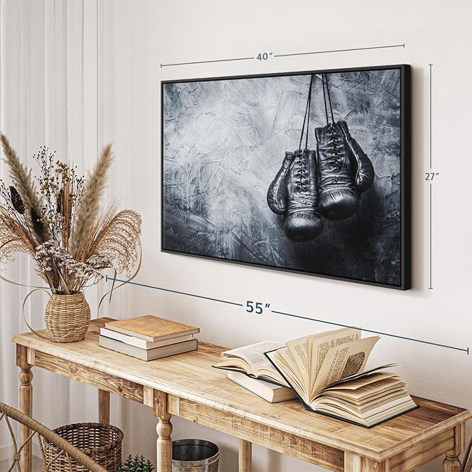 ElephantStock Boxing Gloves Wall Art - Horizontal Framed Canvas - 1-Piece Living Room Wall Decor - Photography Sports Canvas Print - Black and Gray Decor for Wall - 40" X 27"-Ruum Studio Home
