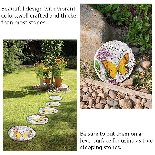 Garden Décor Stepping Stones Outdoor - Resin Butterfly Decorative Stone Bright Color Memories Pavers Outdoor for Garden Yard 9.5 * 9.5 * 0.5 Inch LC Lcdecohome-Ruum Studio Home