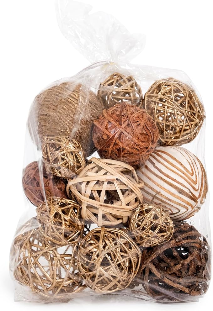 ANDALUCA Decorative Balls & Orbs Gold Natural Bag Bowl Filler Home Decor (Gold)-Ruum Studio Home