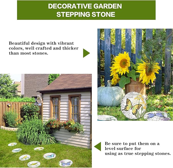 Sungmor 3PC Pretty Garden Stepping Stones, 9.8" Large Concrete Decorative Stones with Beautiful Pattern, Unique Outdoor Lawn Accents, Yard Walkway Flower Bed Wall Shelf Welcome Friends Decorations-Ruum Studio Home