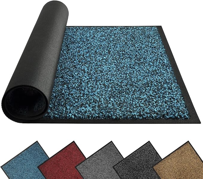 Mibao Front Door Mat, Dirt Trapper Welcome Mat for Outdoor Indoor, Non-Slip Waterproof Doormat, Durable Machine Washable Low Profile Entry Rug for Back Door Outside Patio Porch, 60" x 36", Blue-Ruum Studio Home