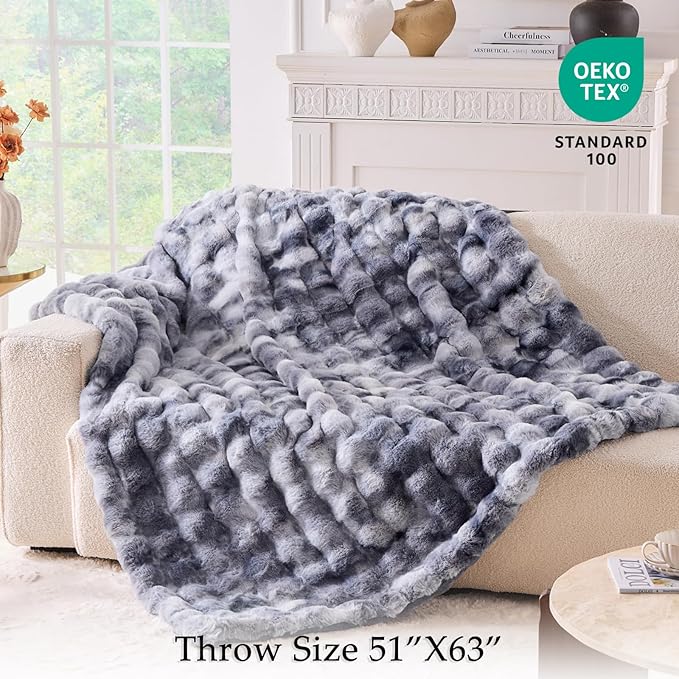 BENVWE Fluffy Faux Fur Throw Blanket for Couch - Soft, Plush, Thick, Cozy, Fuzzy Luxury Minky Bubble Blanket for Home Living Room Decor, Gifts for Women, Tie-dye Light Grey, 51" x 63", 1100GSM-Ruum Studio Home