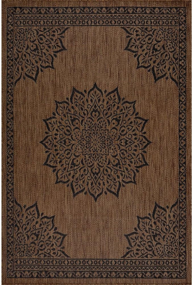 CAMILSON Outdoor Rug 8x10 Medallion Nut Brown Black Modern Area Rugs for Indoor and Outdoor Patios, Kitchen and Hallway Rug, Washable Porch Deck Outside Carpet (8 x 10)-Ruum Studio Home