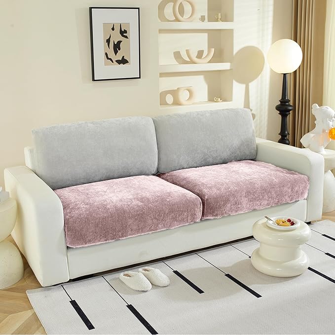 Couch Cushion Covers Individual Large Super Stretch Chenille (Softer Version) Sofa Cushion Covers, Couch Seat Covers Couch Slipcovers Furniture Protector (2PC, Pale Pink)-Ruum Studio Home