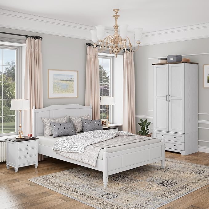 Brafab Armoire Wardrobe Closet with 2 Modern Doors, 71" Tall Freestanding Closet Wardrobe Cabinet with Drawers and Hanging Rail, Light Wooden Storage Cabinet with Shelve for Bedroom (White, 2 Doors)-Ruum Studio Home