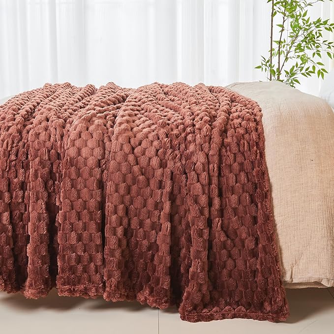 NEWCOSPLAY Super Soft Queen Blanket Coffee Premium Silky Flannel Fleece 3D Clouds Stylish Jacquard Lightweight Bed Blanket All Season Use 350GSM (Coffee, Queen(90"x90"))-Ruum Studio Home