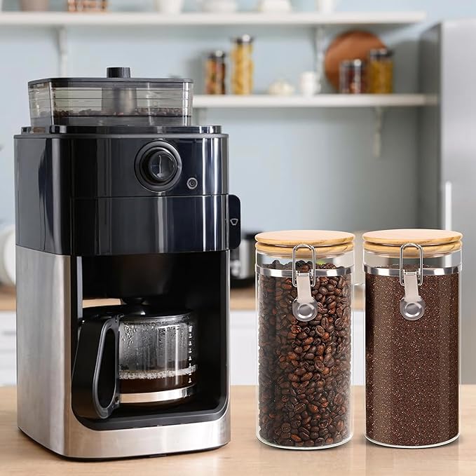 Glass Storage Jars Set Elegant Containers with Airtight Bamboo Lids, Perfect for Kitchen Organization - Flour, Rice, Pasta, Sugar, Coffee Beans, Accessories Included (Coffee Jar x 2)-Ruum Studio Home