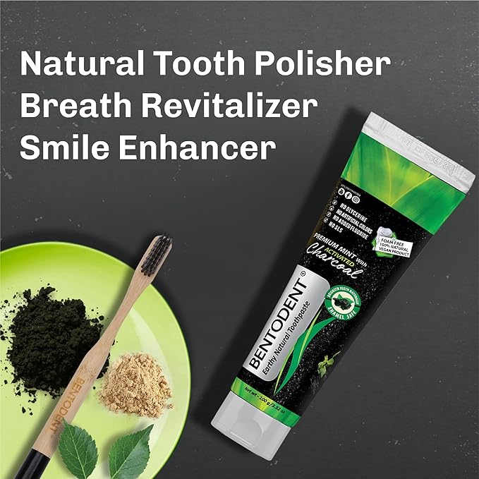 BENTODENT TOOTHPASTE Teeth Whitening Bentonite Clay & Activated Charcoal Toothpaste - Natural Teeth Whitening Toothpaste, No Fluoride & No SLS Vegan, 3.52 oz-Ruum Studio Home
