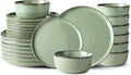 GBHOME Ceramic Dinnerware Sets for 8, 24 Pieces Stoneware Plates and Bowls Sets, Scratch Resistant Dishes, Dishwasher & Microwave Safe-Pastel Green-Ruum Studio Home