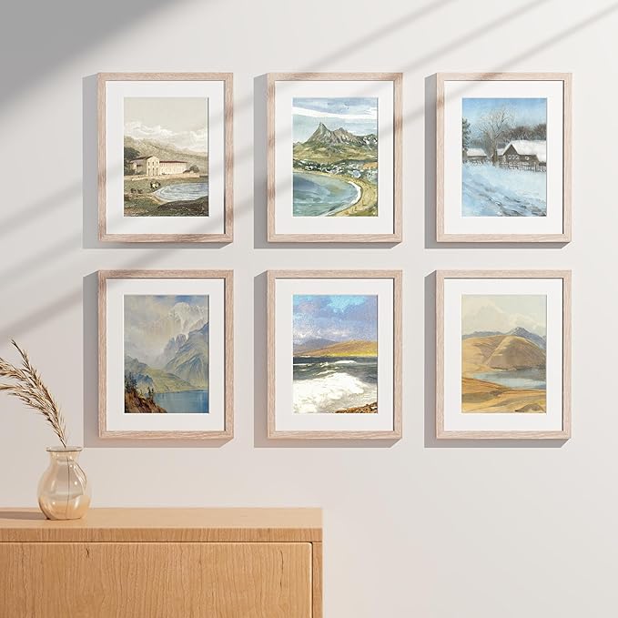 Vittanly 11x14 Picture Frames Set of 9, Shatter Resistant Plexiglass, Display 8x10 Pictures with Mat or 11x14 without Mat, Photo Frames for Wall or Tabletop, Engineered Wood, Rustic Pink-Ruum Studio Home