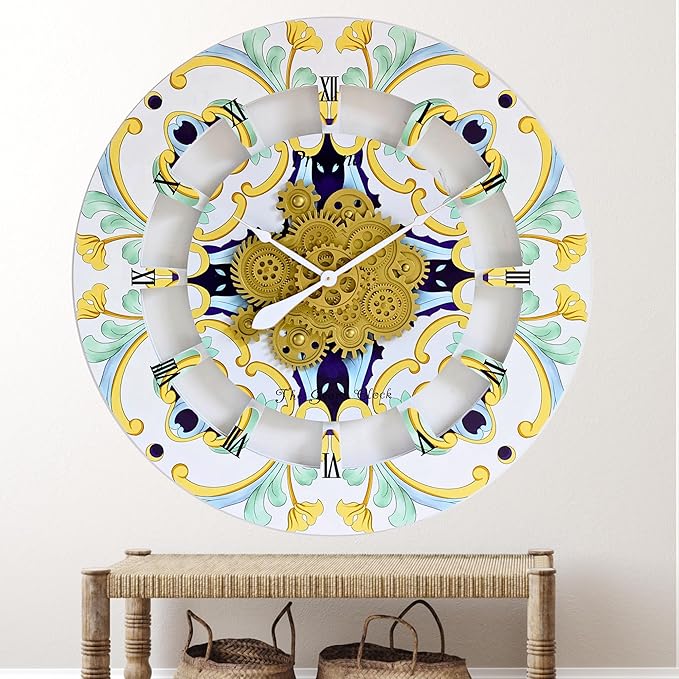 The Gears Clock Wall Clock Italy Collection with Moving Gears (Praiano, 36 inch Round)-Ruum Studio Home