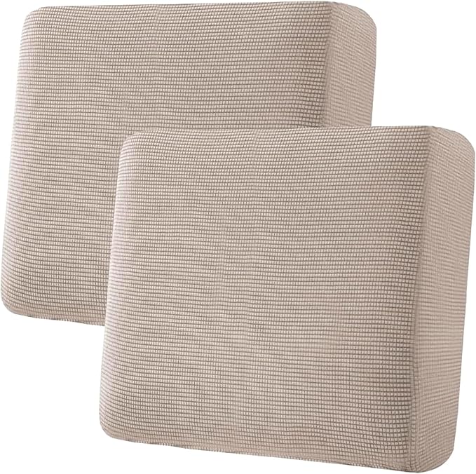 H.VERSAILTEX Super Stretch Individual Seat Sofa Covers Couch Slipcover Sets Thick Jacquard Textured Twill Fabric (2 Piece Large Sofa Cushion Covers, Sand)-Ruum Studio Home