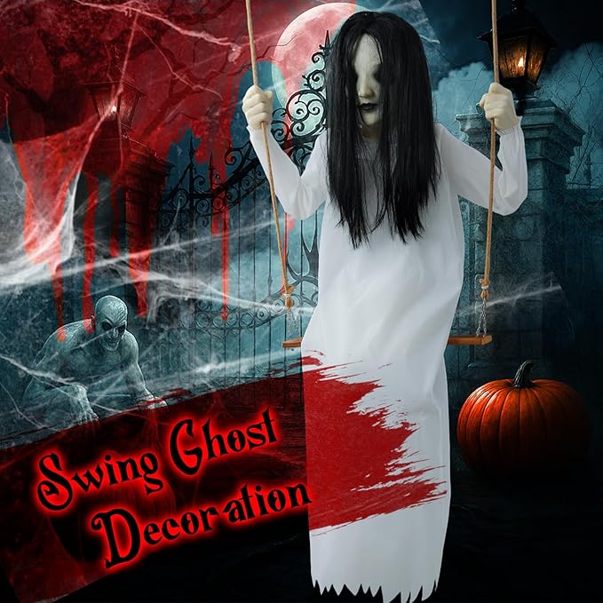 Halloween Decorations Outdoor Indoor Haunted Swinging Girl, Scary Ghost on Swing for Yard Porch, Creepy Motion Easy to Hang-Ruum Studio Home