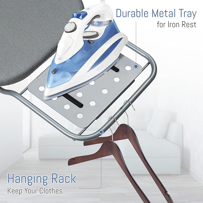 Ironing Board Full Size, BlissBoard 43"x13" Sturdy Heavy Duty Iron Board with Iron Rest, Heat Resistant Cover with Ultra Thick Padding, Height Adjustable, Silver-Ruum Studio Home