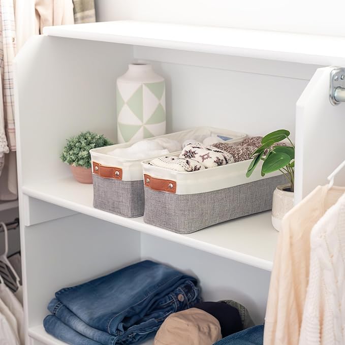 OrganiHaus Narrow Storage Bins 15x06in, Small Closet Bins for Shelves, Bathroom Storage Baskets for Shelves, Narrow Baskets, Fabric Organizer with Handles, Toilet Paper Organizer - 2 Pack, Gray-Ruum Studio Home
