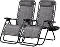 Nazhura Set of 2 Relaxing Recliners Patio Chairs Adjustable Steel Mesh Zero Gravity Lounge Chair Beach Chairs with Pillow and Cup Holder(Grey)-Ruum Studio Home