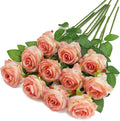 Pink Fake Roses Artificial Flowers - 10 Pcs Fake Artificial Roses Silk Flowers with Stems for Home Wedding Hotel Office Centerpiece Decor（Gradient Pink）-Ruum Studio Home