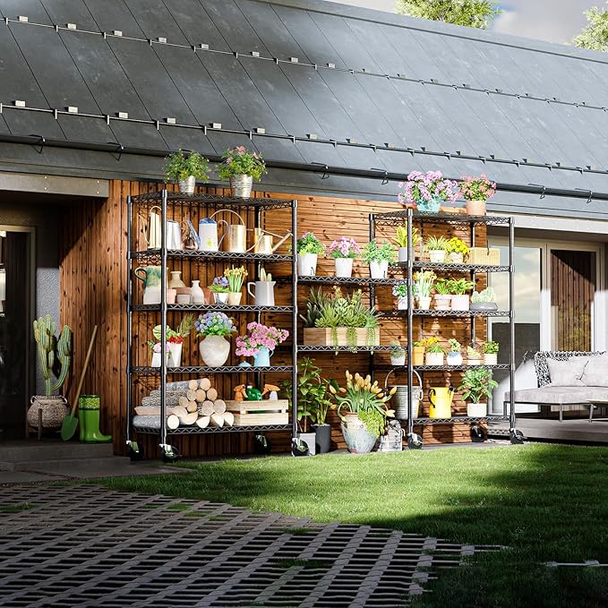 IZEUK 5-Tier Storage Shelving Unit with Wheels, Adjustable Heavy Duty Steel Wire Rack Organizer (Black, 17.7" D x 47.2" W x 76.7" H, 1750 lbs Capacity) for Garage, Kitchen, Office, Laundry, Basement-Ruum Studio Home