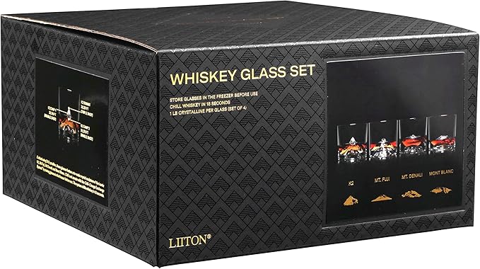 The Peaks Heavy Crystal Whiskey Glasses Gift Set of 4, Thick Freezable Bourbon Glass 1lb Each, Premium Whiskey Gifts for Men, Frozen Crystal Chills Cocktails, 10 oz-Ruum Studio Home