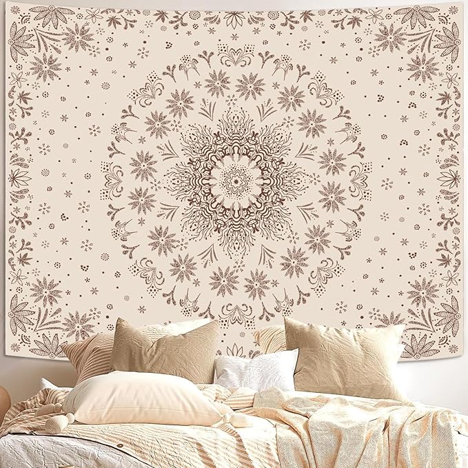 Fowocu Boho Floral Mandala Tapestry Wall Hanging Bohemian Flower Medallion Tapestry Aesthetic Beige Brown Hippie Indian Small Tapestries for Bedroom Living Room Dorm Decor 60 x 44 Inch-Ruum Studio Home