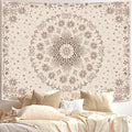 Fowocu Boho Floral Mandala Tapestry Wall Hanging Bohemian Flower Medallion Tapestry Aesthetic Beige Brown Hippie Indian Small Tapestries for Bedroom Living Room Dorm Decor 60 x 44 Inch-Ruum Studio Home