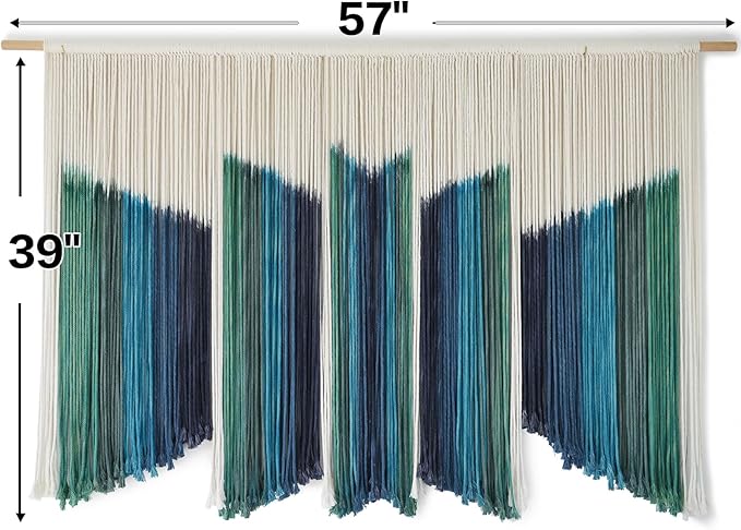 IOWER Macrame Wall Hanging Dip-Dyed 59" Wx37 L Craftsmanship Fiber Yarn Wall Art Boho Macrame Wall Decor-Ruum Studio Home