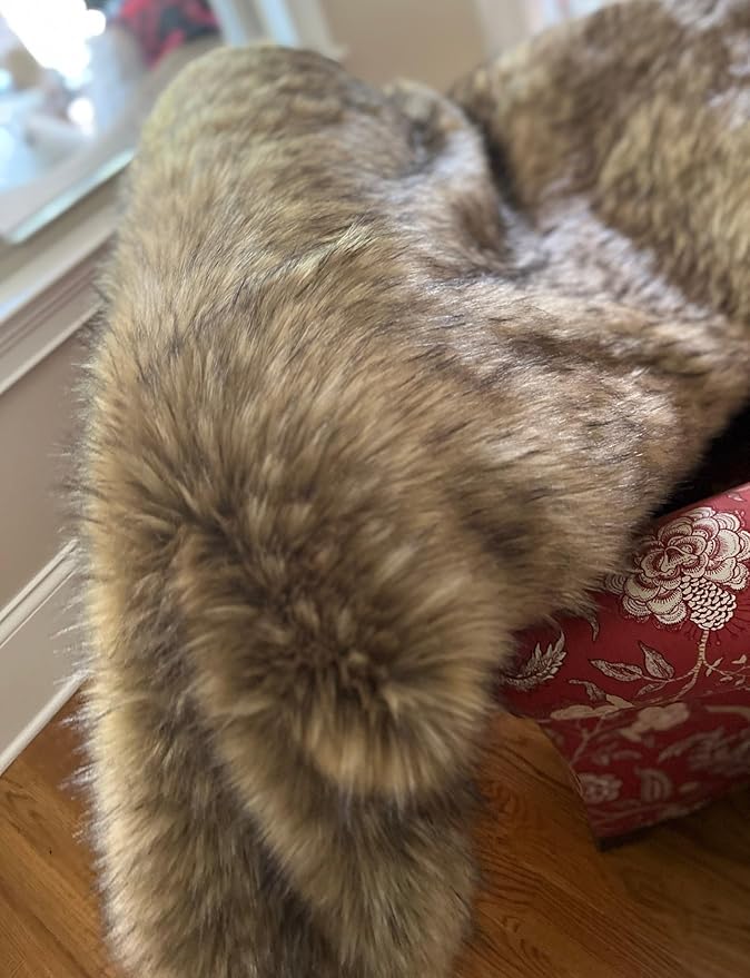 Brown Faux Fur Throw Blanket and Bedspread Caramel and Coffee Colors, Realistic Faux Brown Wolf - Light & Dark Brown Faux Fur - Luxury Throw Blanket, Made in USA, 16406-Ruum Studio Home