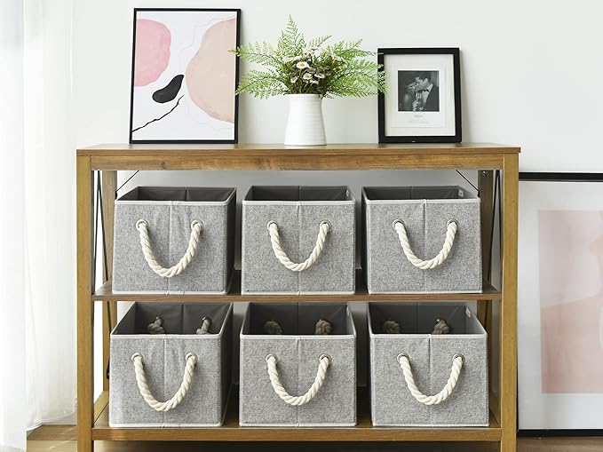 StorageWorks Storage Baskets for Shelves, Foldable Fabric Closet Storage Bins with Handles, Fabric Storage Bins Clothes Organizer, Gray, 3-Pack, Large-Ruum Studio Home