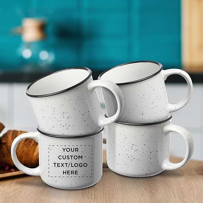 DISCOUNT PROMOS Custom Ceramic Campfire Coffee Mugs 13 oz. Set of 50, Personalized Bulk Pack - Perfect for Tea, Espresso, Cappuccino, Hot Cocoa - White-Ruum Studio Home