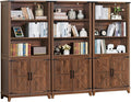 70in Tall Bookshelf 5 Tier Bookcase with Barn Doors and Adjustable Shelves, Brown Farmhouse Book Shelf with Storage Cabinet, Wood Freestanding Display Bookshelves for Bedroom, Kitchen (3PCS)-Ruum Studio Home