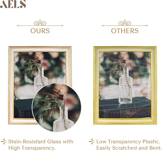 AELS 8x10 Inch Vintage Picture Frame, Elegant Antique Photo Frames with Glass Front, Photo Display, Tabletop Wall Hanging, Gift Ideas, Off-white with Gold Trim-Ruum Studio Home