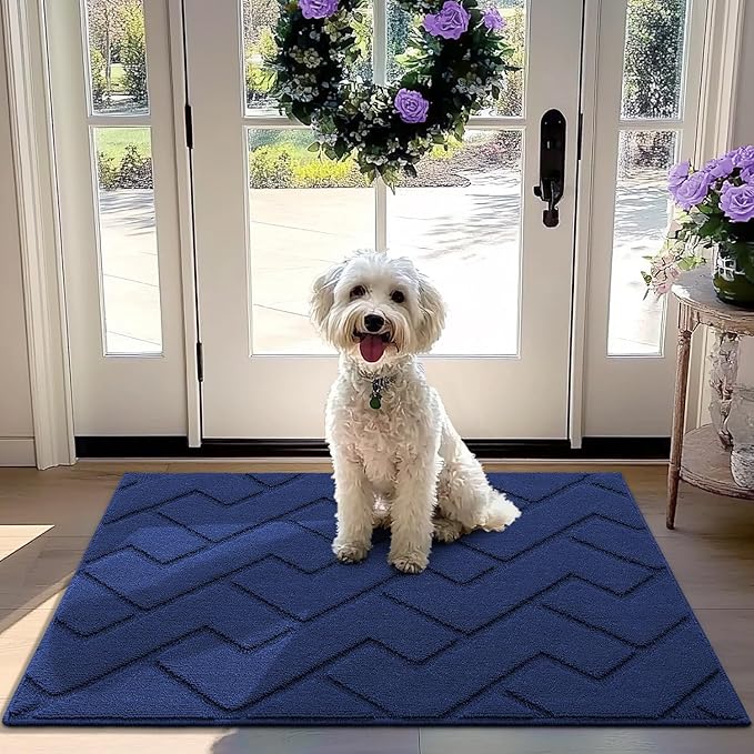 hicorfe Front Door Mat Outside Entrance,32"x40" Absorbent Muddy Dirt Resist Welcome Door Mats Outdoor Indoor,Stain and Fade Resistant,Non Slip Backing Entry Mat Doormat for Entryway(Navy Blue)-Ruum Studio Home