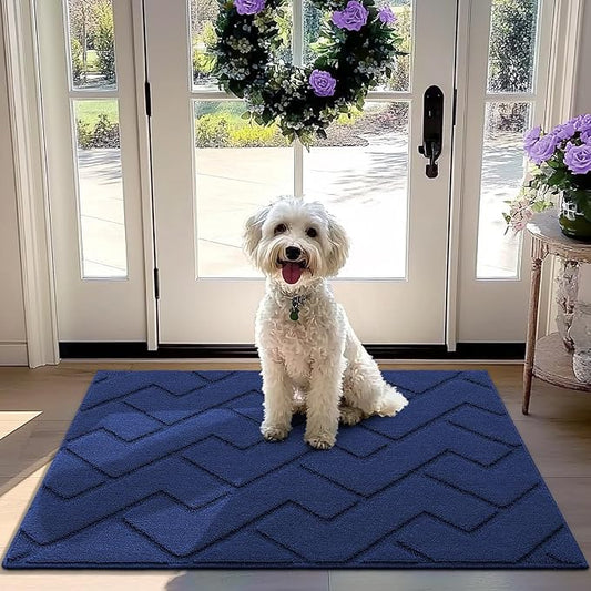 hicorfe Front Door Mat Outside Entrance,32"x40" Absorbent Muddy Dirt Resist Welcome Door Mats Outdoor Indoor,Stain and Fade Resistant,Non Slip Backing Entry Mat Doormat for Entryway(Navy Blue)-Ruum Studio Home